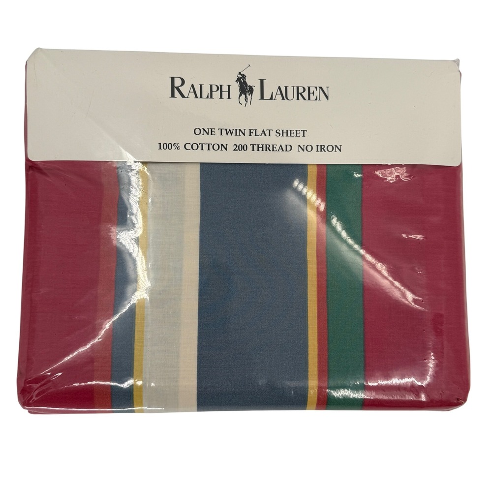 Vintage Ralph Lauren Cape Red Stripe Twin Flat Sheet Made In USA Sealed